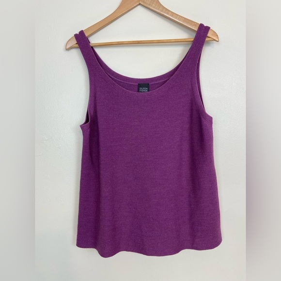 EILEEN FISHER Purple 100% Merino Wool Italian Yarn  Knit Tank Top - Size L - Picture 7 of 9